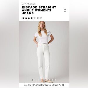 Levi's White Straight Leg Jeans High-Rise Ankle Length